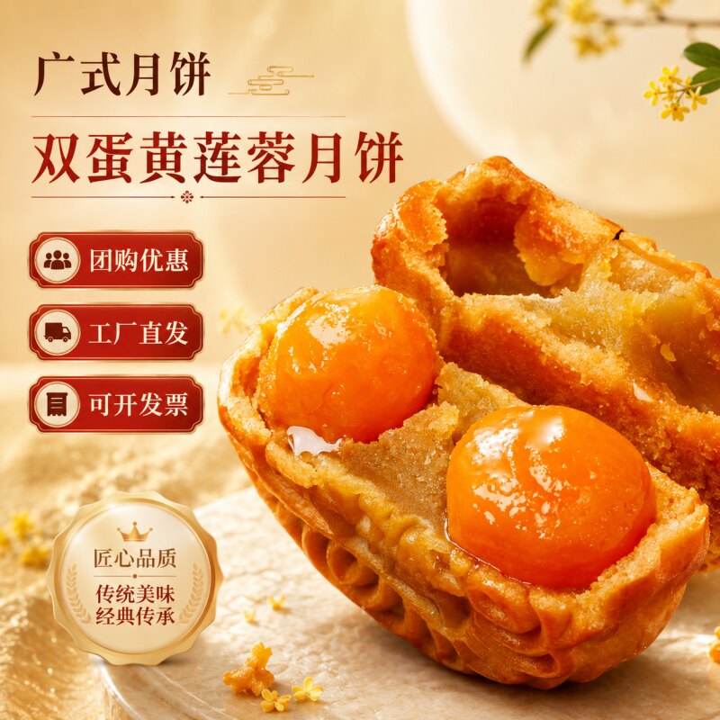 中秋节广式月饼双蛋黄白莲蓉送礼盒装员工多口味老式五仁豆沙特产