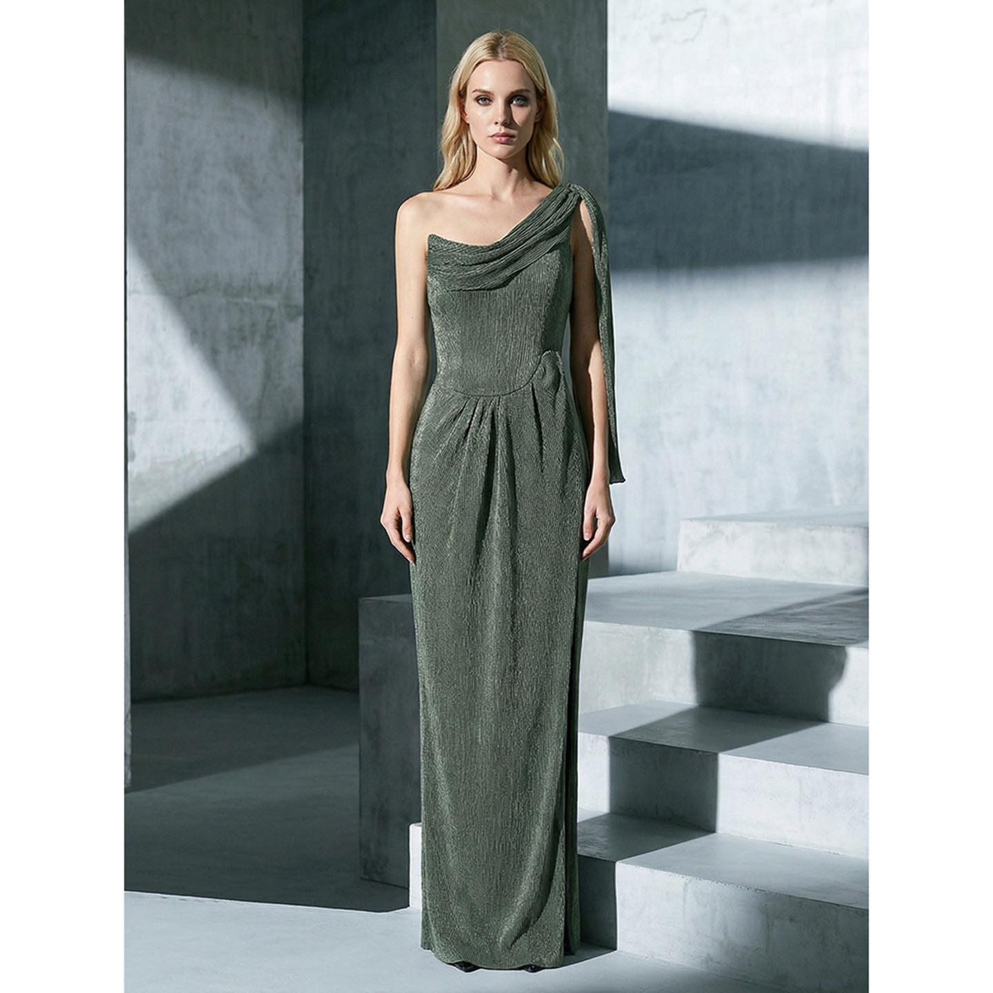 时尚深绿色单肩无袖晚礼服连衣裙女修身长裙宴会小众设计感晚装裙,女装/女士精品,礼服/晚装,淘宝优惠券,粉丝福利购,淘宝优惠卷