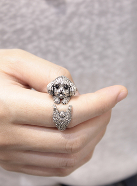 原创设计925纯银小众生日礼物食指造型开口做旧可爱小泰迪狗戒指