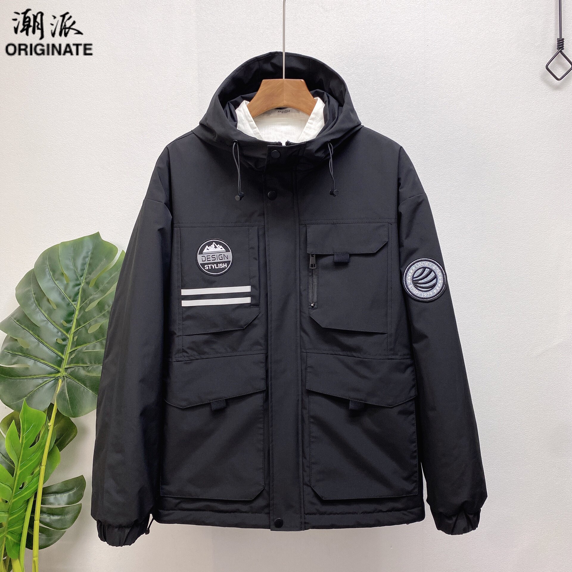 工装大口袋棉服男款冲锋衣棉衣青年时尚休闲薄棉外套男士户外上衣