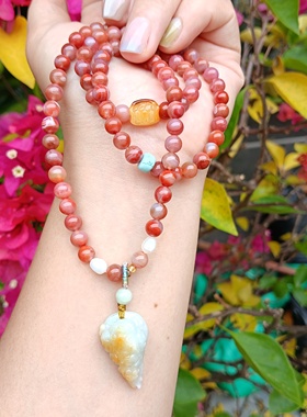 天然南红项链毛衣链翡翠三脚金蟾吊坠配饰礼物