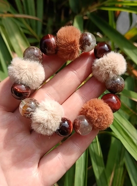 天然绿幽灵红虎眼毛球手链女款单圈手串饰品礼物送女友闺蜜生日