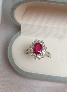 天然莫桑比亚红宝石可调节S925银戒指带证书