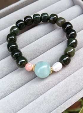 天然海蓝宝红纹石珍珠和田玉手链手串超值高颜值礼物