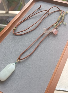 天然青海料和田玉无事牌毛衣链项链平安好运