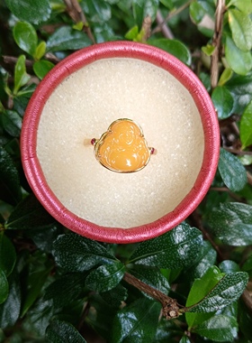 情侣对戒天然佛公老料蜜蜡S925银素圈设计带证书 纯银素圈戒指