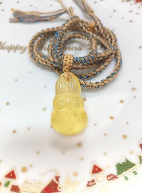 天然蜜蜡兔子吊坠项链女款毛衣链挂件锁骨链小众设计感高级送礼物