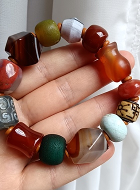 天然大颗粒多宝老玛瑙手串霸气男女单圈小众设计感