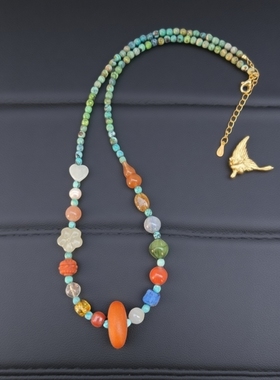 天然绿松石蜜蜡多宝项链女款锁骨链颈链配饰礼物原创款