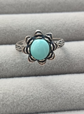 天然绿松石戒指女款复古民族风个性简约百搭时尚个性指环配证书