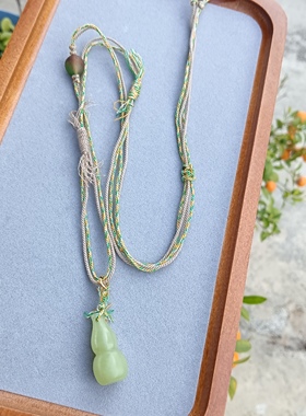 天然和田玉葫芦吊坠女款项链毛衣链颈链配饰礼物原创款