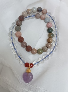 天然水晶蓝草莓晶紫水晶爱心手链新款小众精致清新甜美送闺蜜礼物