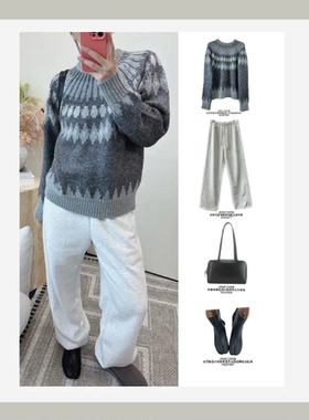 JOSIE CHOW【绒感】女文艺复古花纹宽松范儿针织衫套头衫NL882360