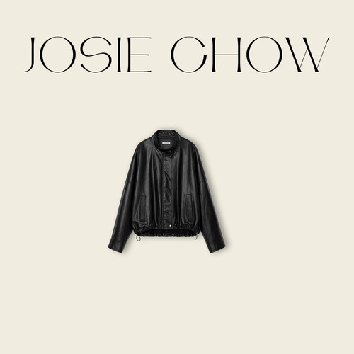JOSIE CHOW【高端进口羊皮革】光泽短款抽绳皮衣外套女JC8421699