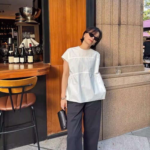 宽松小香风上衣无袖衬衫气质衬衣