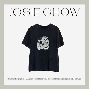 春夏圆领宽松短袖 JOSIE CHOW 可爱猫咪 上衣WN621183 t恤女短款