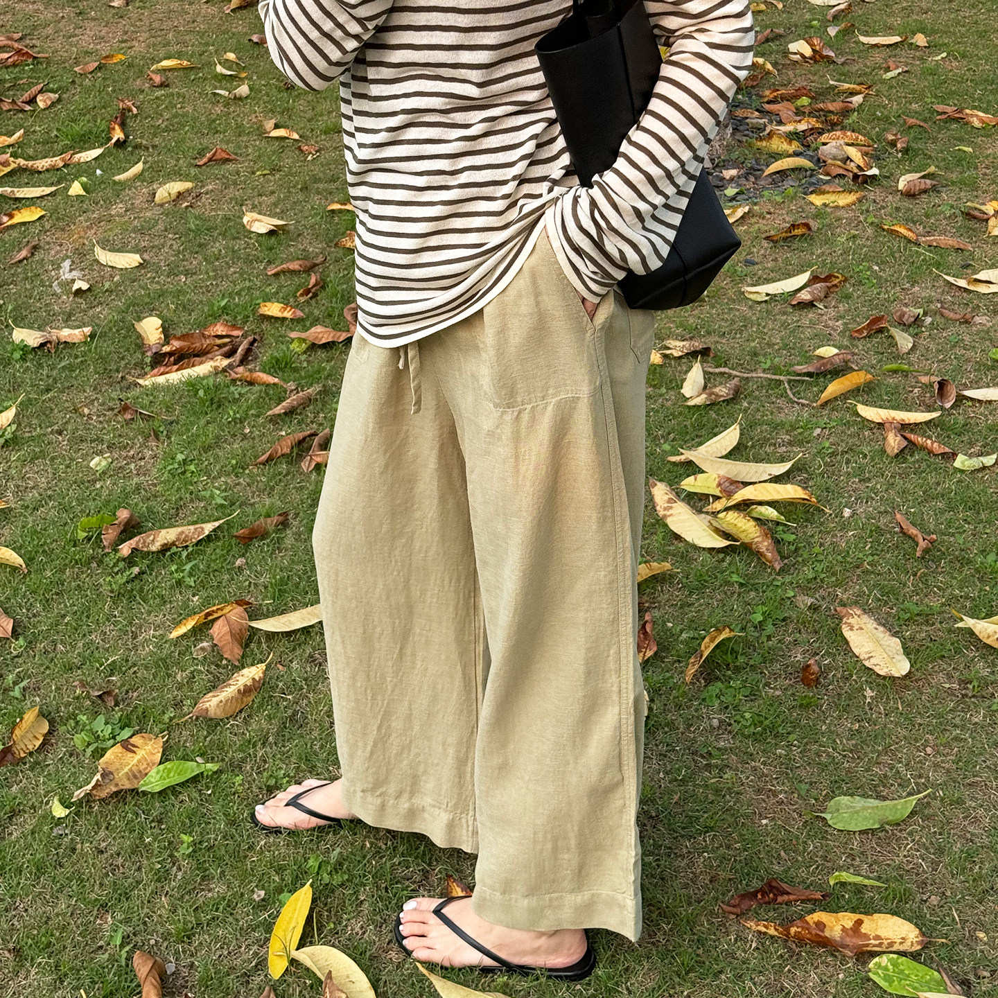 JOSIE CHOW【垂坠有致】松紧腰亚麻九分裤休闲阔腿裤女裤JC841611