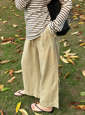 JOSIE CHOW【垂坠有致】松紧腰亚麻九分裤休闲阔腿裤女裤JC841611