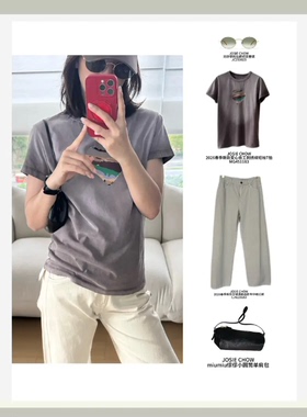 JOSIE CHOW【灰紫】2026春季新款爱心收工刺绣棉短袖T恤MG451183