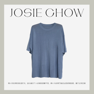JOSIE CHOW【碧海蓝天】夏季亚麻圆领宽松上衣短袖T恤女IN091183