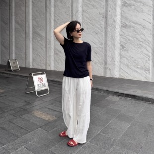 宽松休闲高腰弧形长裤 JOSIE JC332180 新款 夏季 CHOW 垂感麻料