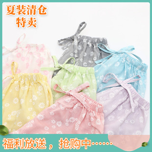 2025夏装宝宝小菊花棉麻防蚊灯笼裤女童休闲裤女孩九分裤子松紧裤