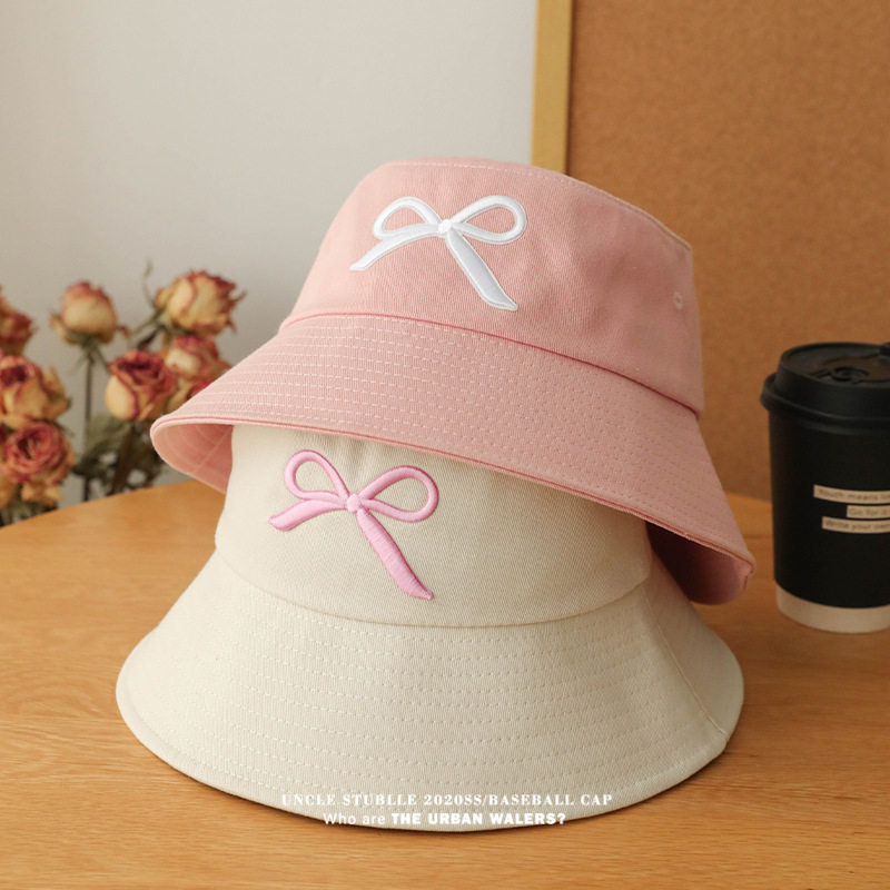 新款蝴蝶结渔夫帽大头围大码韩系甜美可爱帽子宽檐显脸小遮阳