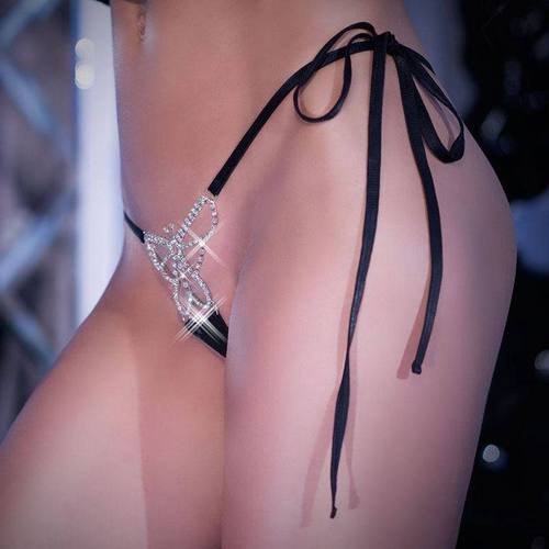 夜店蝴蝶丁字裤性感女水钻免脱