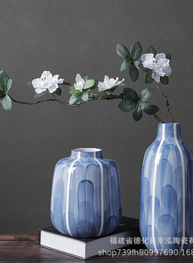 蓝色陶瓷花瓶摆件新中式客厅玄关酒柜餐桌干花插花电视柜摆设家居