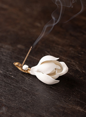 玉兰花线香香插中式手工陶瓷捏花香座禅意香炉家居摆件檀香沉香炉