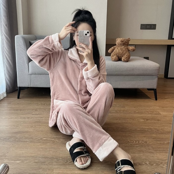 加绒加厚保暖法兰绒居服套装特价