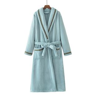 2024冬新浴袍女法兰绒睡袍情侣特厚居家服加长保暖男大码 外贸原单