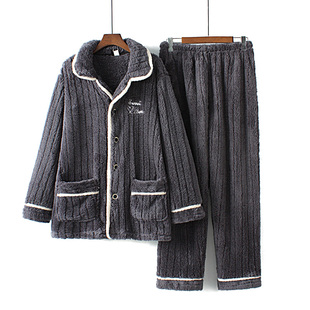 2025秋冬加厚法兰绒情侣睡衣珊瑚绒绒保暖居家服女两件套起居服男