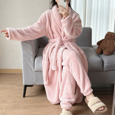 加绒加厚法兰绒男女睡袍裤子套装