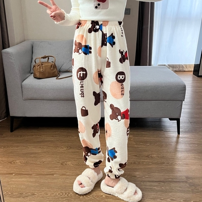 法兰绒加厚睡裤男女家居裤