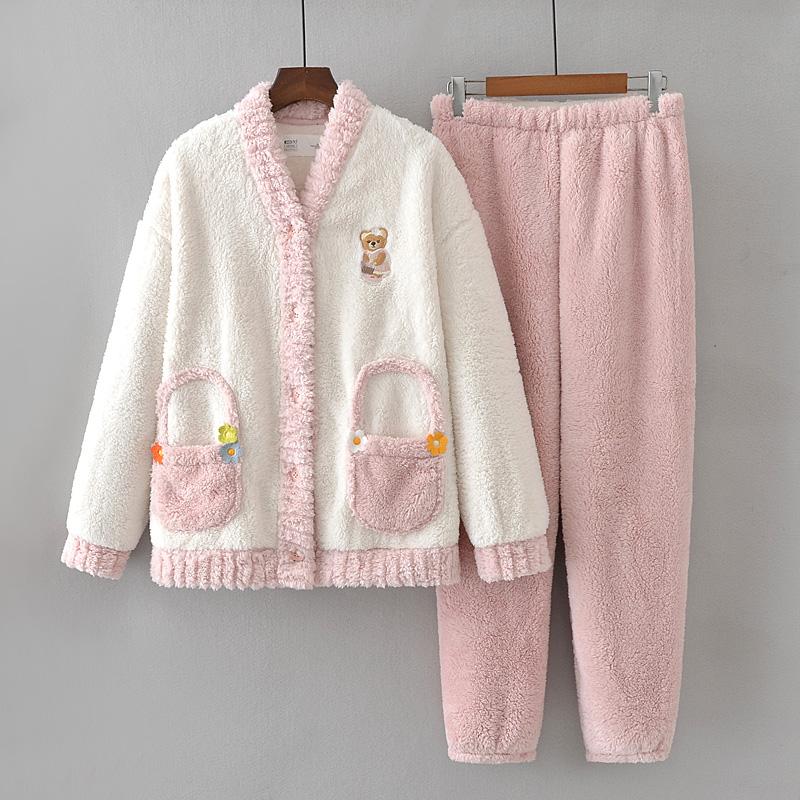 秋冬新款珊瑚绒加厚保暖睡衣套装