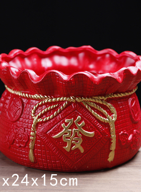 大号口径花盆中国红喜庆花盆红陶土发财树多肉绿植拼盘家居摆件盆