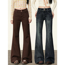 美式复古双扣微喇叭牛仔裤女加绒秋冬2025新款高腰弹力显瘦马蹄裤