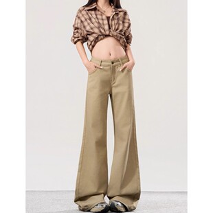 卡其色微喇牛仔裤女秋冬秋季2025新款宽松小个子美式低腰喇叭裤子