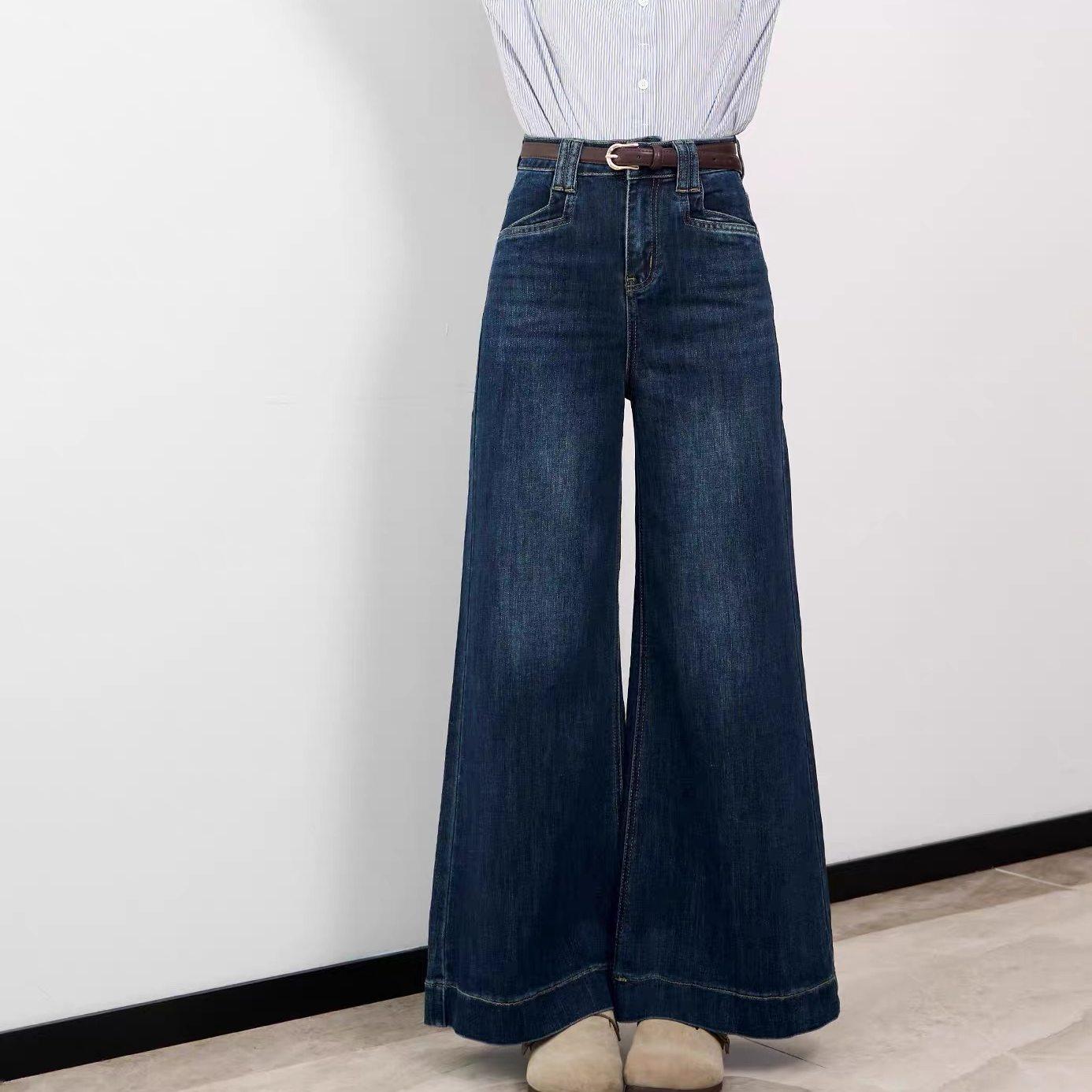 A版不贴腿直筒微喇牛仔裤女加绒秋冬2025新款宽松梨型身材喇叭裤