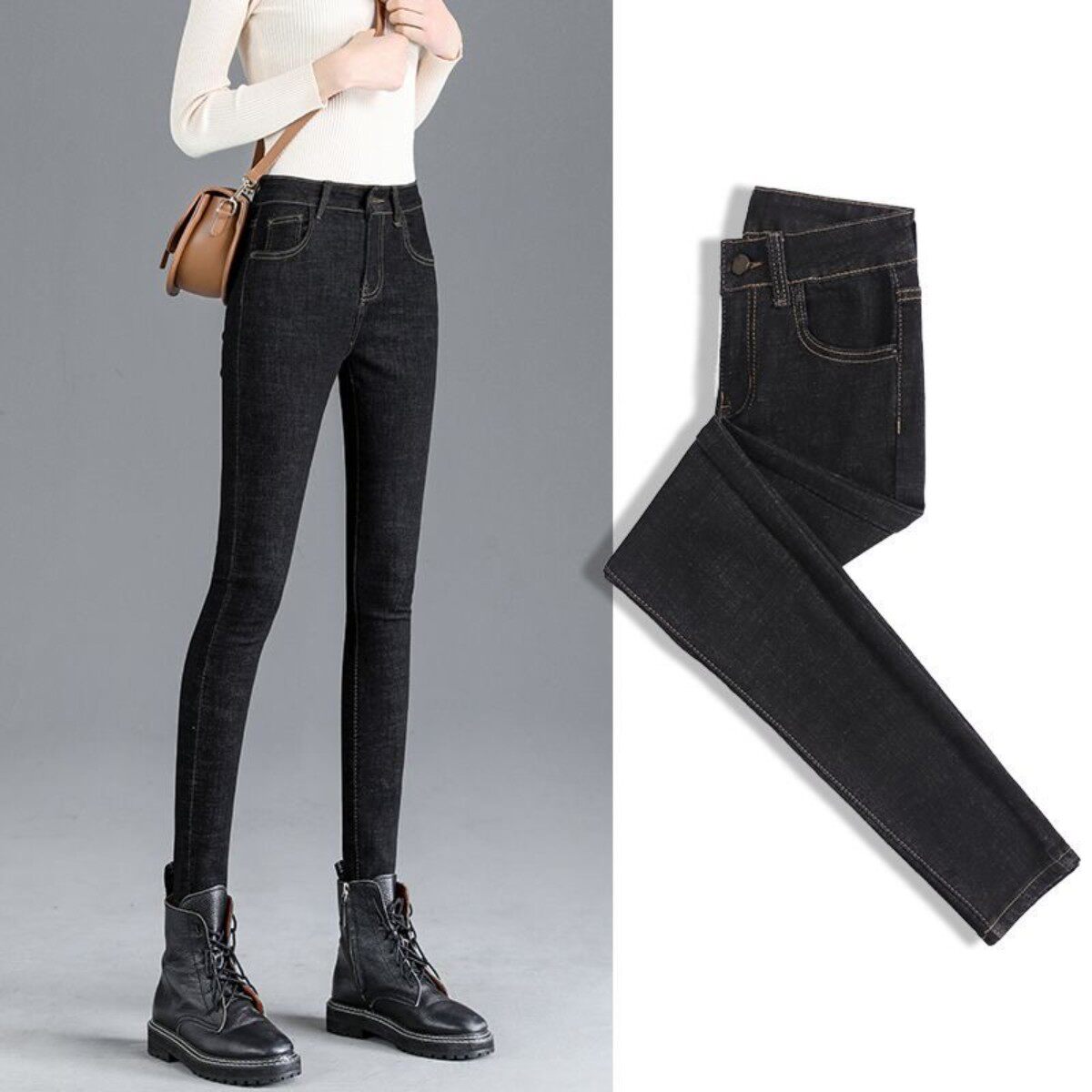 黑色牛仔裤女春季秋冬2026年新款高腰修身弹力显瘦九分小脚铅笔裤