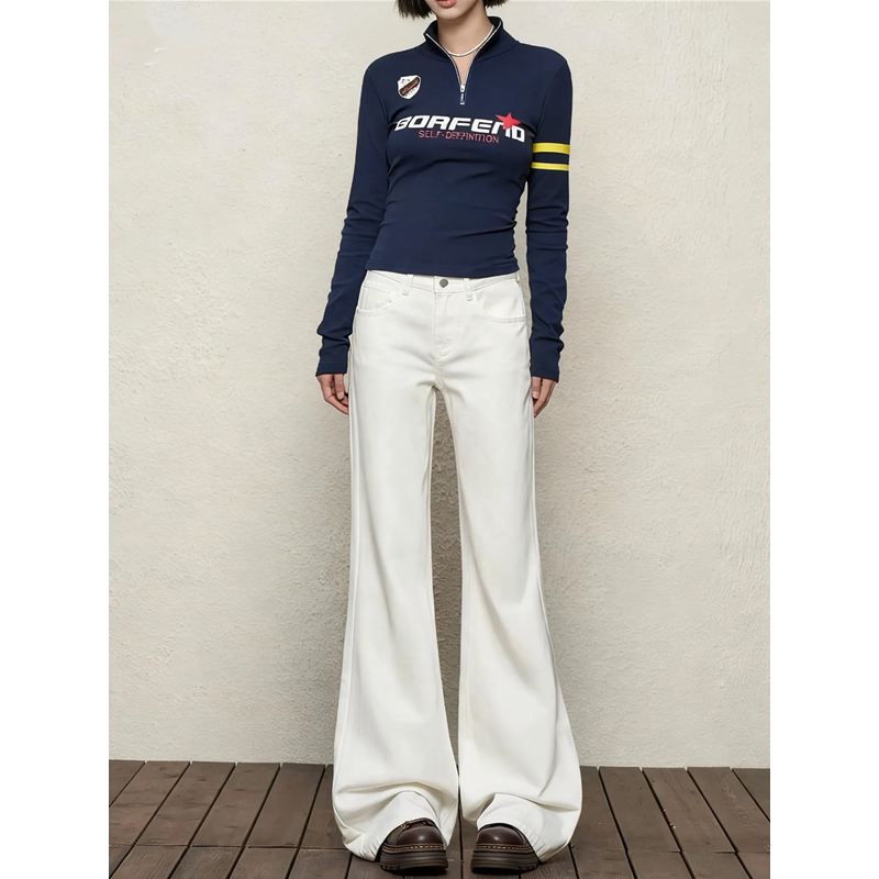 白色喇叭牛仔裤女春季秋冬2026新款低腰高个子加长裤垂感微喇裤子