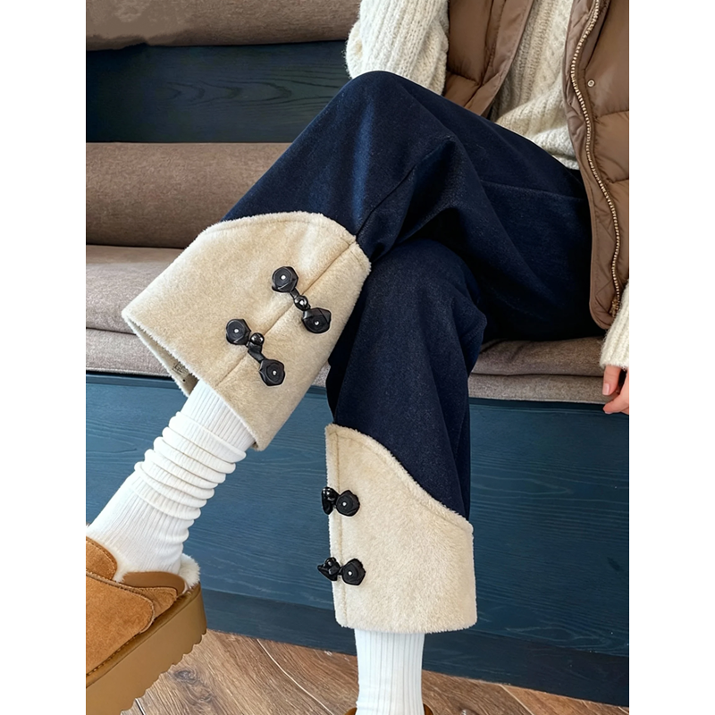 直筒牛仔裤女加绒加厚秋冬2025新款宽松显瘦翻边九分小个子烟管裤