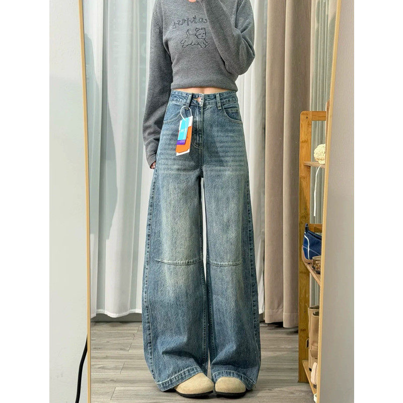 美式复古弯刀牛仔裤女春季秋冬2026新款宽松垂感显瘦直筒阔腿裤子