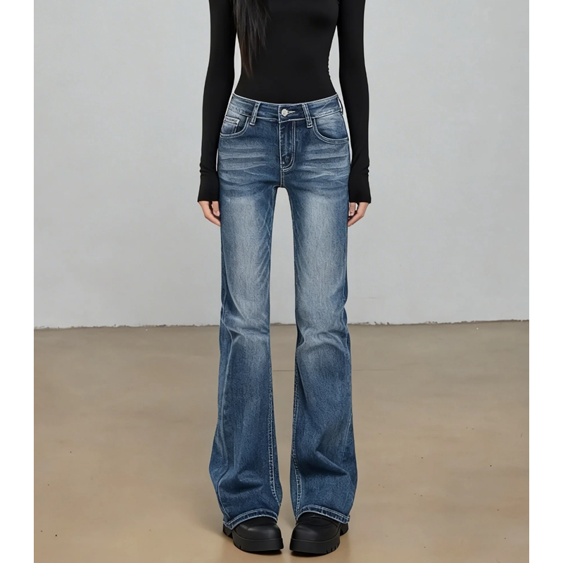 复古水洗蓝色直筒牛仔裤女春季秋冬2026新款窄版宽松显瘦拖地裤子