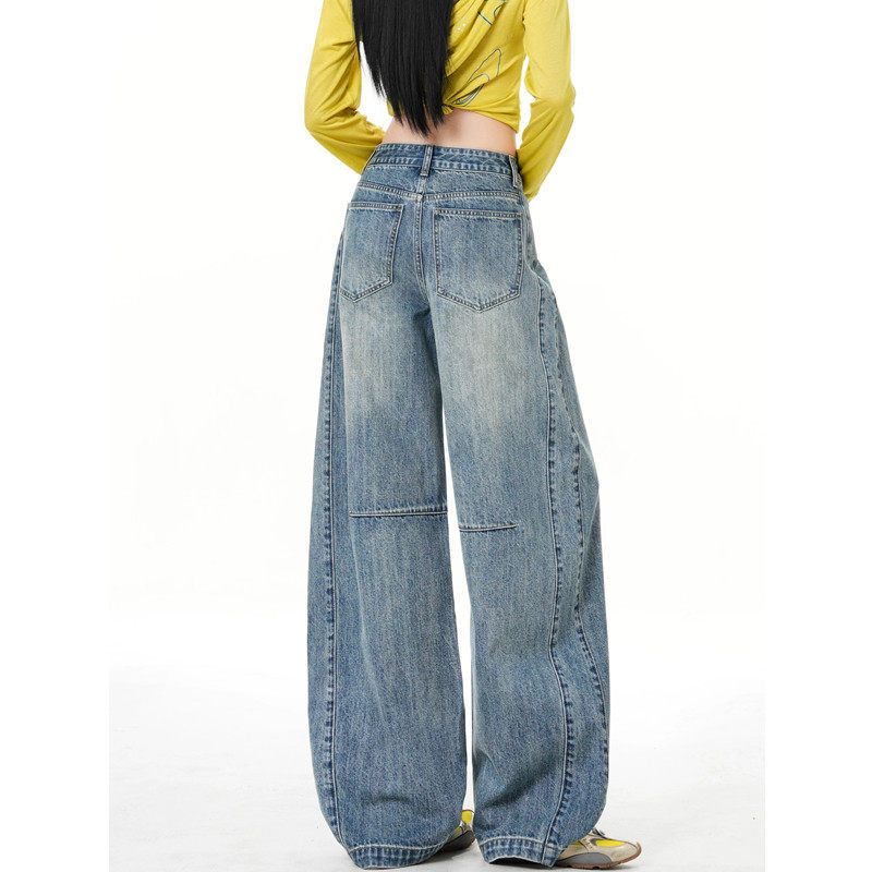 美式复古弯刀牛仔裤女春季秋冬2026新款宽松垂感显瘦直筒阔腿裤子