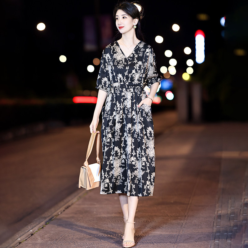 高端真丝杭州宽松遮肚子碎花奢华