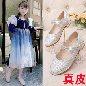 2023春秋学生小高跟女童皮鞋公主鞋儿童水晶礼服演出鞋真皮单鞋