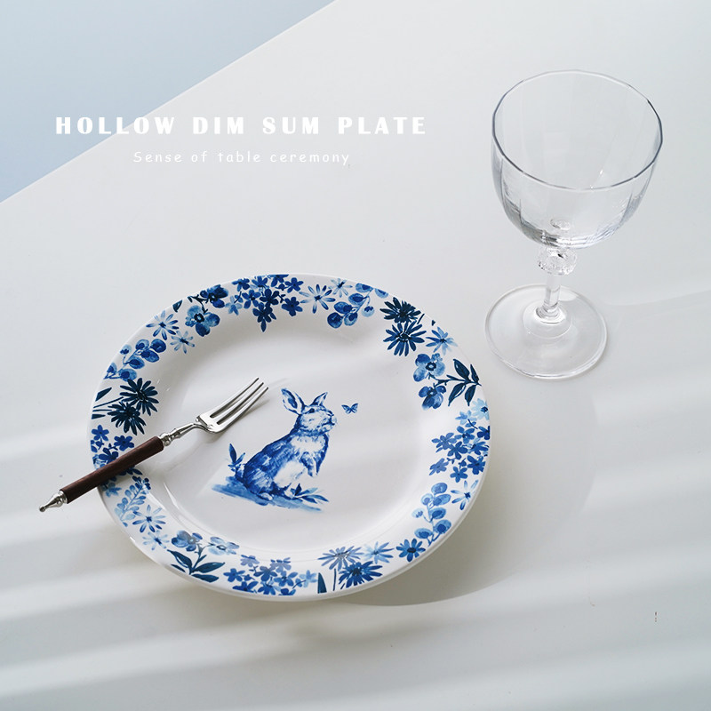 candle time 烛时光 出口釉下彩兔子彩绘盘精致漂亮的盘子早餐盘