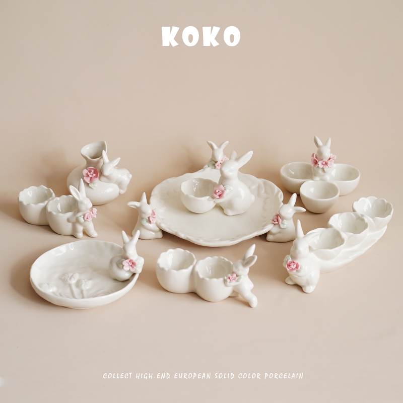 精致手捏花兔子鸡蛋托小碟子